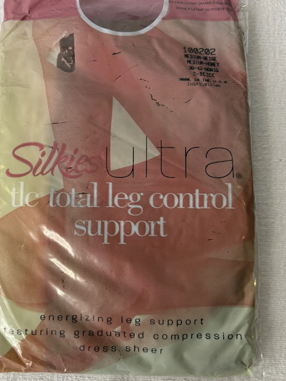 Vtg Silkies Ultra Total Leg Control (TLC) Support Pantyhose 2 Medium Beige/Honey